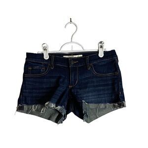 Abercrombie & Fitch Women's Dark Indigo Distressed Midi Shorts